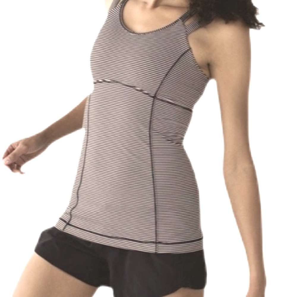Lululemon NWOT Happy Strappy Tank in Mini Pop Stripe Black Mink Berry Size 4